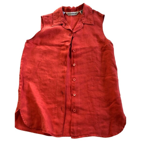 Richard Malcom Irish Linen Blouse Red Button Up Summer Classic Womens 4 - Picture 4 of 7